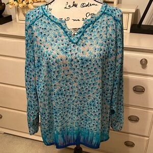Lucky Brand Teal and Beige Lace Blouse